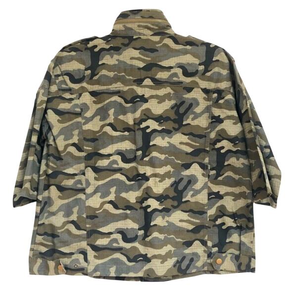 Sugar+Lips Olive Green & Black Camo Print Jacket 3/4 Sleeves Lightweight Size XS - Picture 2 of 10